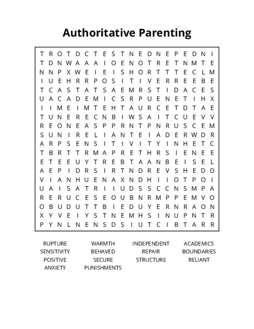 Authoritative Parenting Word Search Puzzle