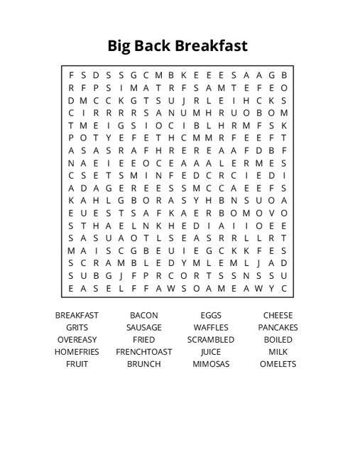 Big Back Breakfast Crossword Puzzle