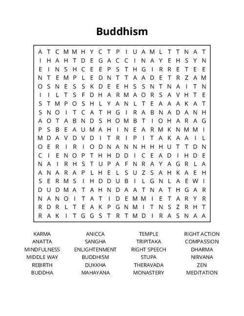 Buddhism Word Search Puzzle