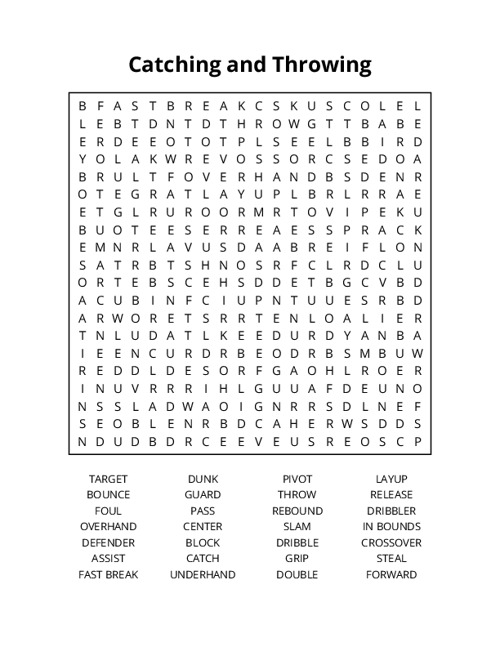 Catching and Throwing Word Search Puzzle