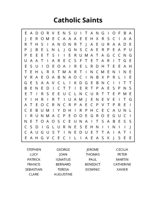 Catholic Saints Word Search Puzzle