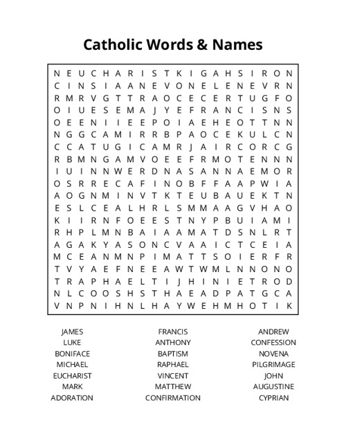 Catholic Words & Names Crossword Puzzle