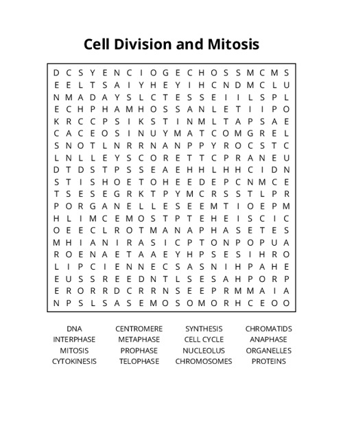 Cell Division and Mitosis Word Search Puzzle