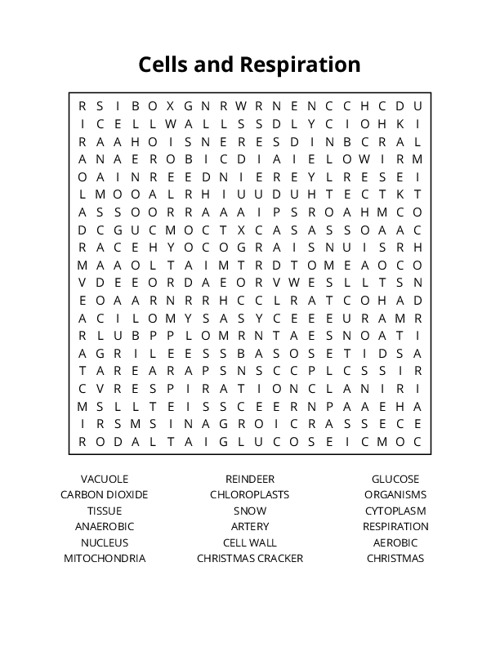 Cells and Respiration Word Search Puzzle