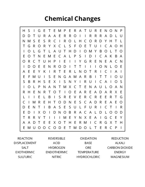 Chemical Changes Word Search Puzzle