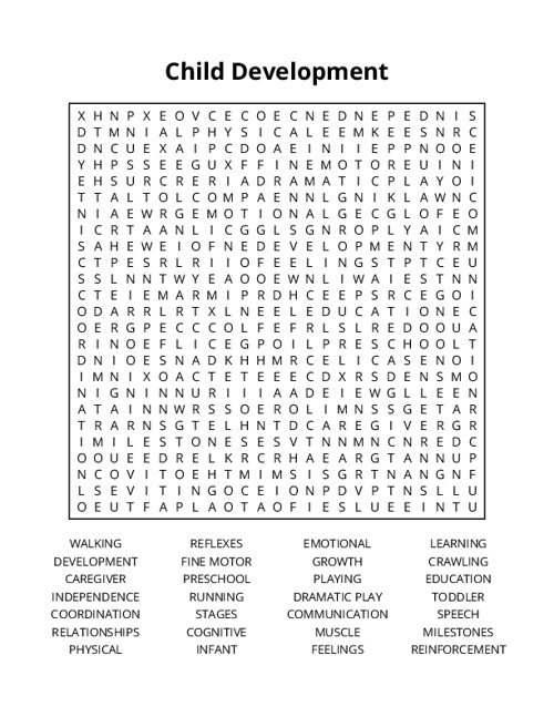 Child Development Word Search Puzzle