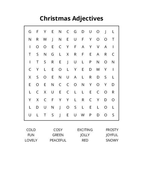 Christmas Adjectives Word Search Puzzle