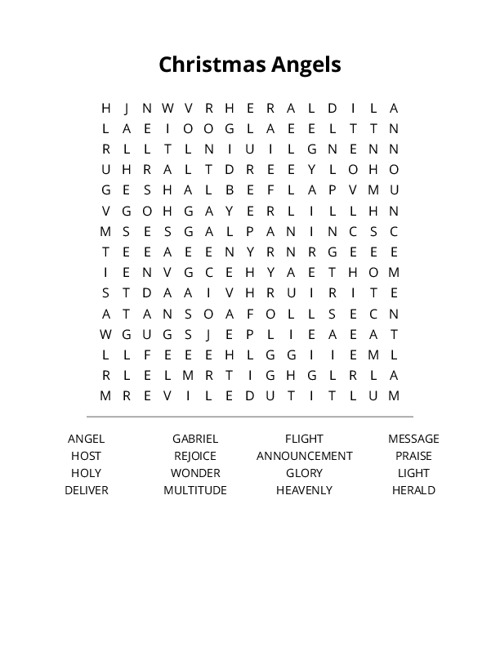 Christmas Angels Word Search Puzzle