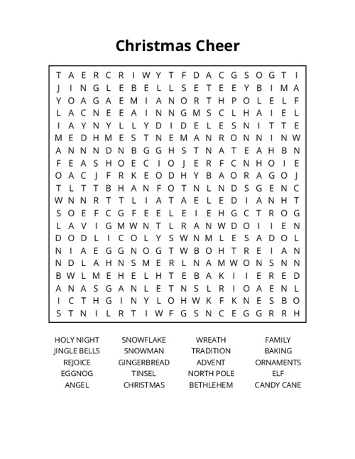 Christmas Cheer Word Search Puzzle