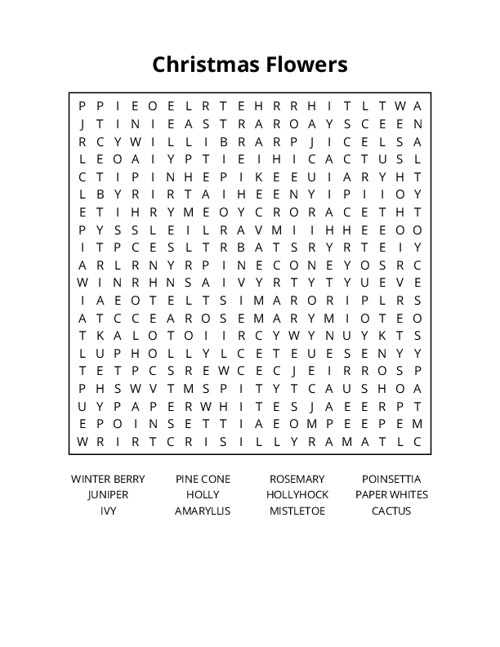 Christmas Flowers Word Search Puzzle