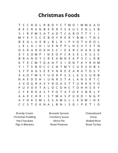 Christmas Foods Word Search Puzzle