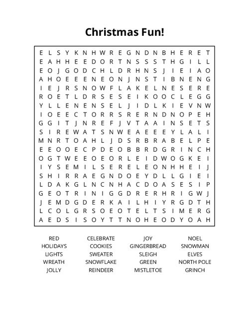 Christmas Fun! Word Search Puzzle