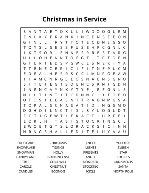 Christmas in Service Word Search Puzzle