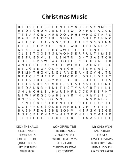 Christmas Music Crossword Puzzle