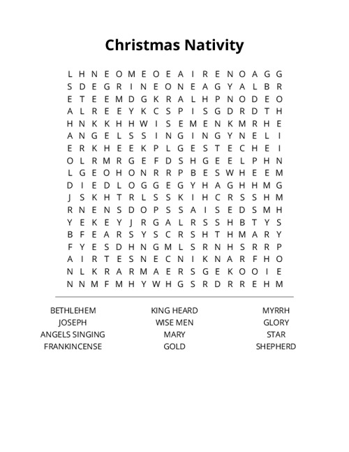 Christmas Nativity Word Search Puzzle
