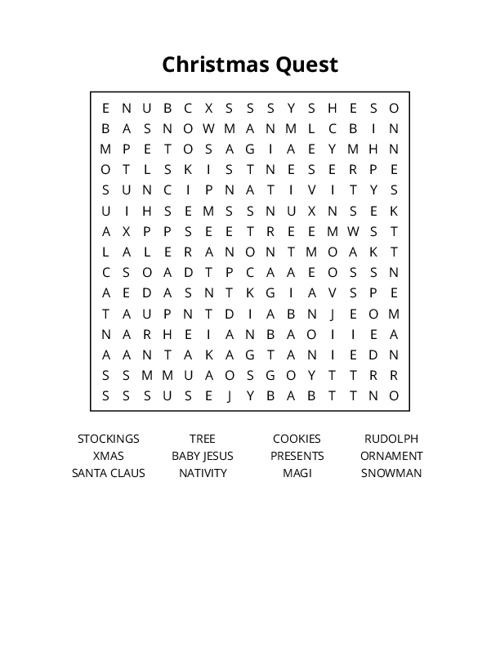 Christmas Quest Word Search Puzzle