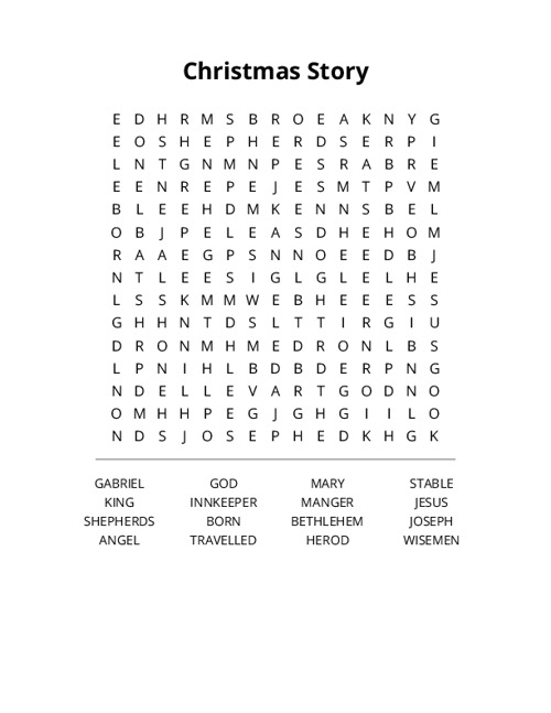 Christmas Story Word Search Puzzle