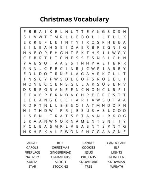 Christmas Vocabulary Word Search Puzzle