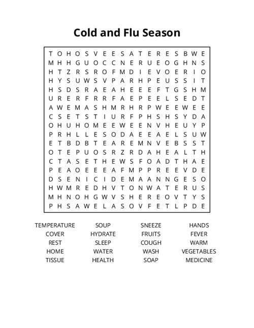 Cold and Flu Season Word Search Puzzle