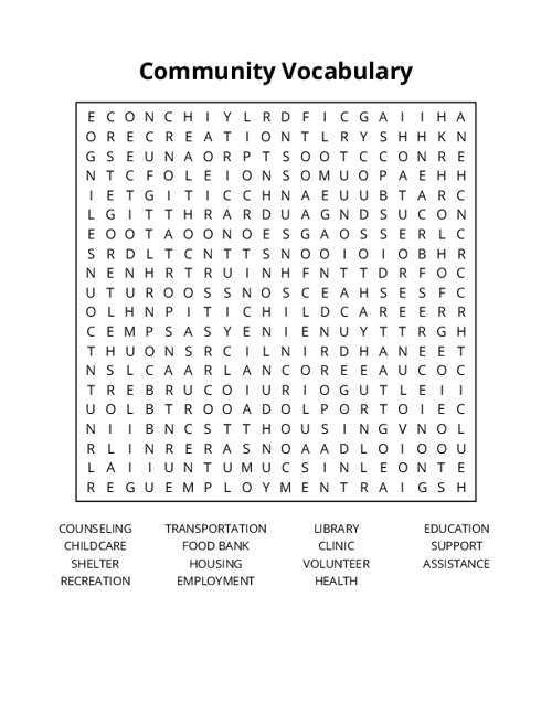 Community Vocabulary Word Search Puzzle