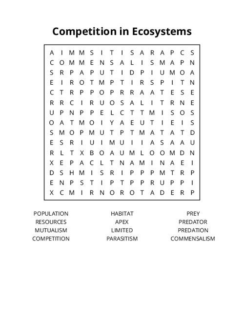 Competition in Ecosystems Word Search Puzzle