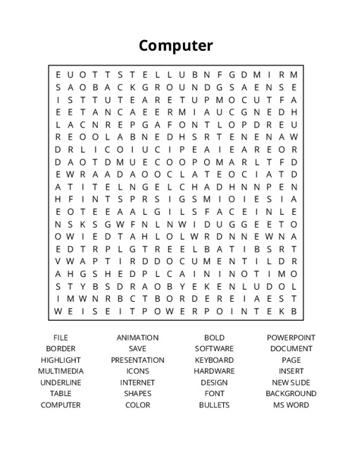 Computer Word Search Puzzle