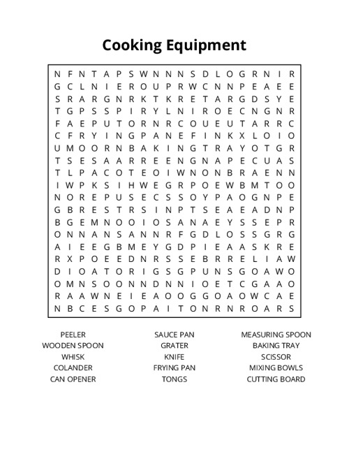 Cooking Equipment Word Search Puzzle