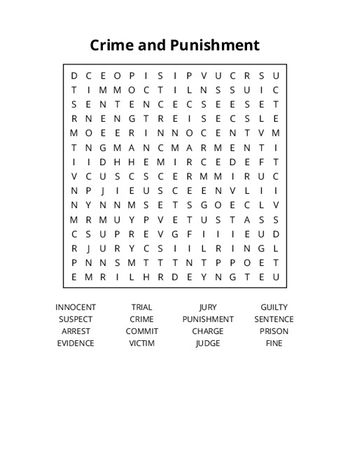 Crime and Punishment Word Search Puzzle