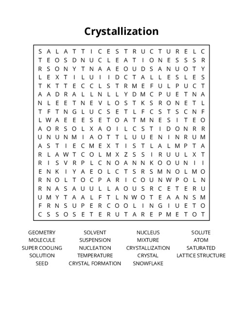 Crystallization Word Search Puzzle