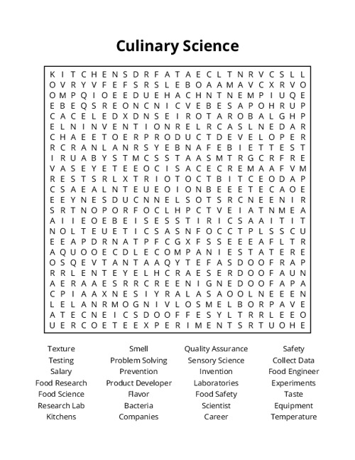 Culinary Science Word Search Puzzle