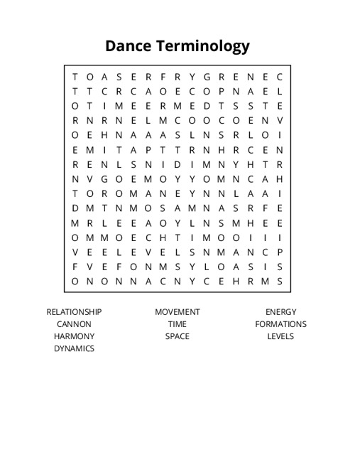 Dance Terminology Word Search Puzzle