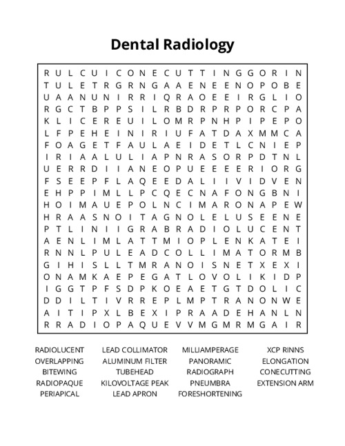 Dental Radiology Word Search Puzzle