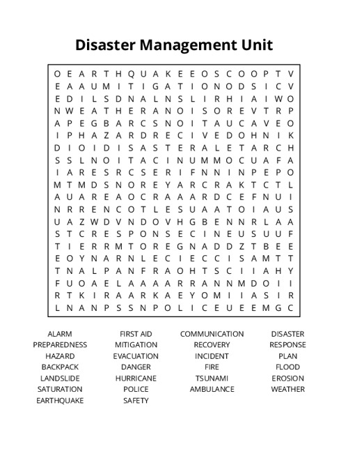 Disaster Management Unit Crossword Puzzle