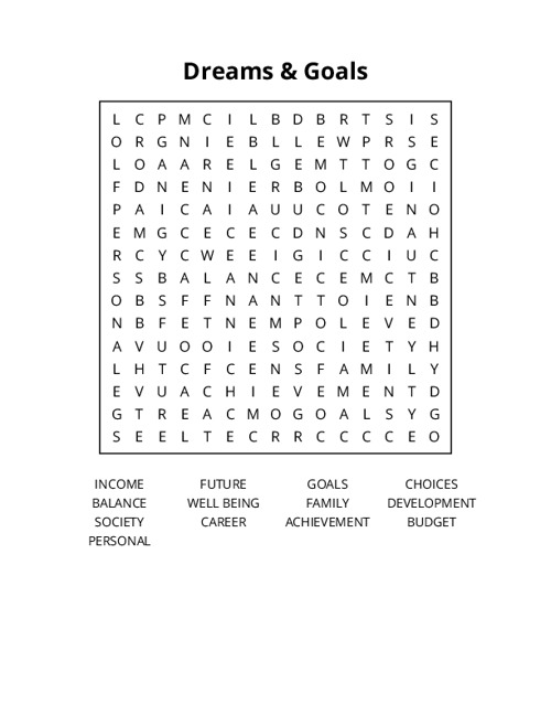 Dreams & Goals Word Search Puzzle