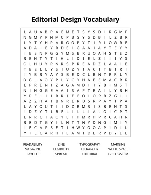 Editorial Design Vocabulary Word Search Puzzle