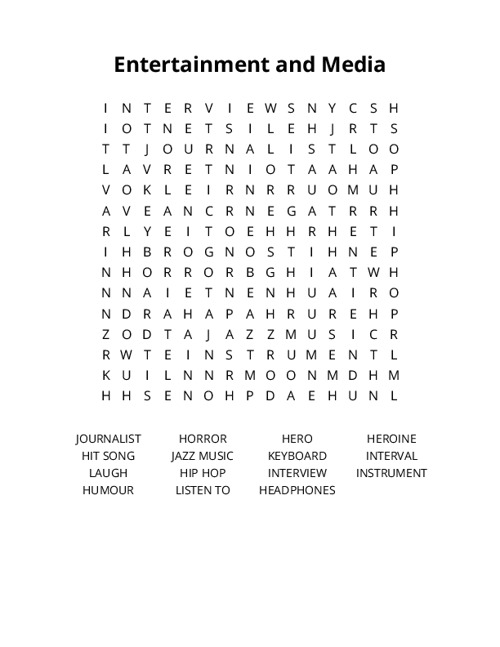 Entertainment and Media Crossword Puzzle