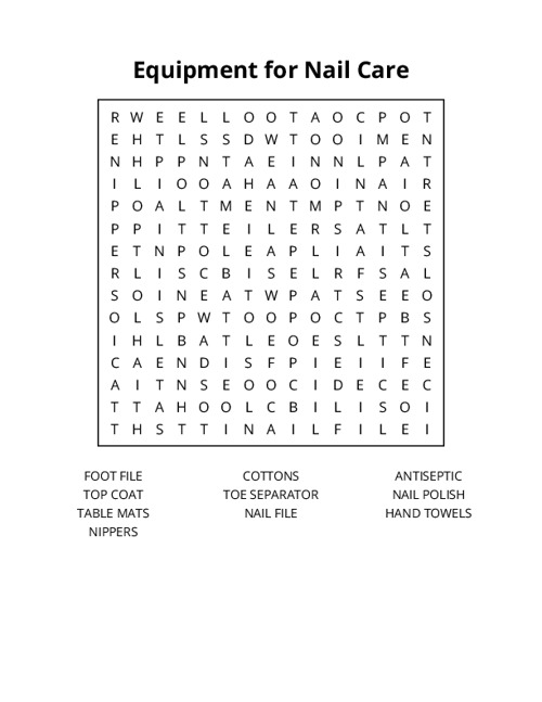 Equipment for Nail Care Word Search Puzzle