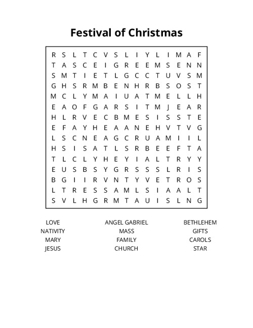Festival of Christmas Word Search Puzzle