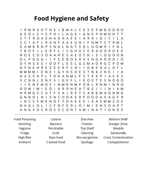 Food Hygiene and Safety Word Search Puzzle