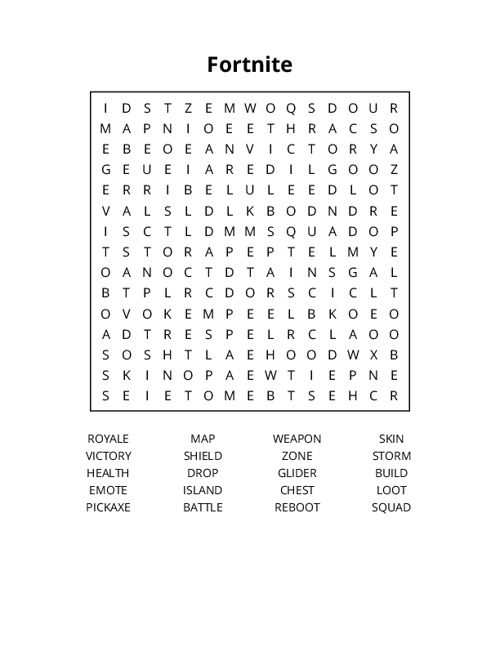Fortnite Word Search Puzzle