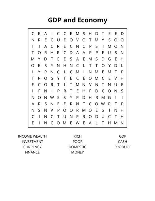GDP and Economy Word Search Puzzle