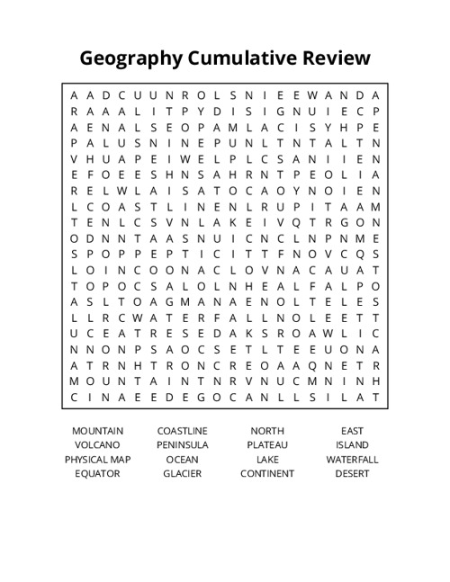 Geography Cumulative Review Word Search Puzzle