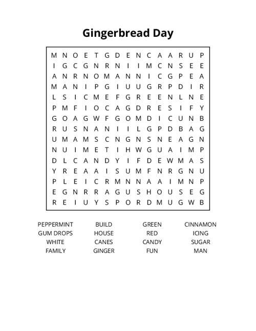 Gingerbread Day Word Search Puzzle