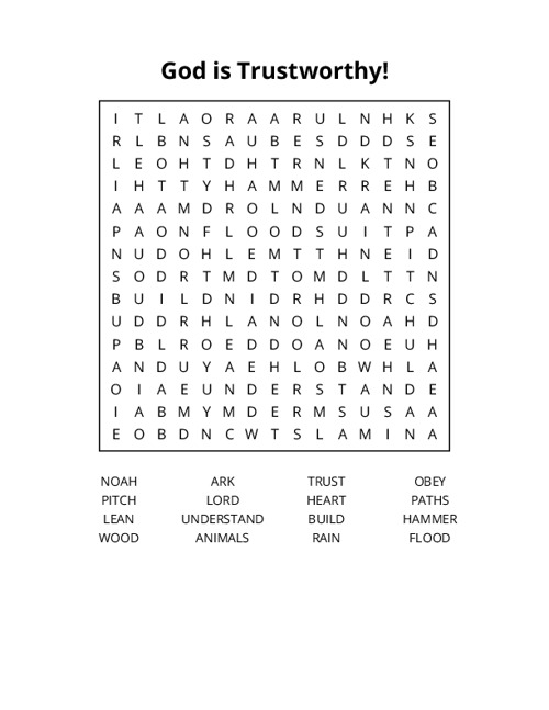 God is Trustworthy! Word Search Puzzle