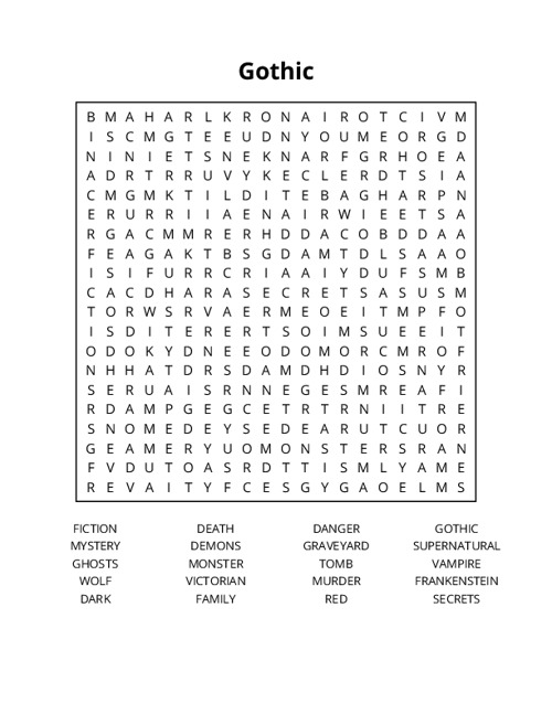 Gothic Word Search Puzzle