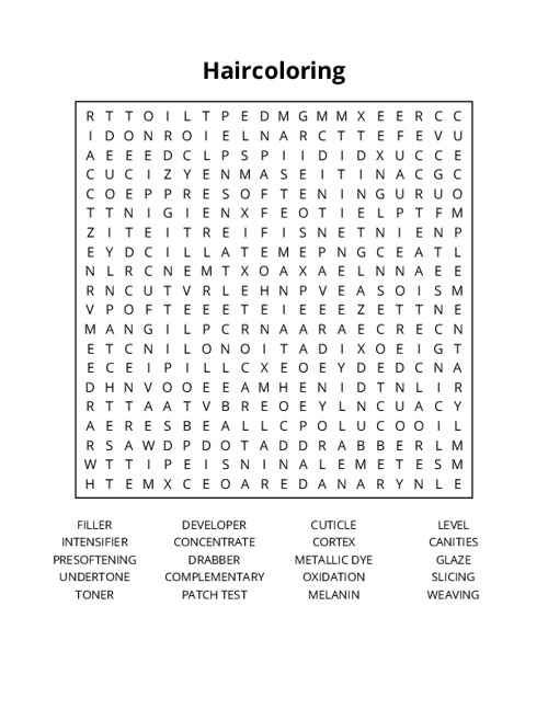 Haircoloring Crossword Puzzle