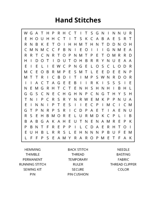Hand Stitches Word Search Puzzle