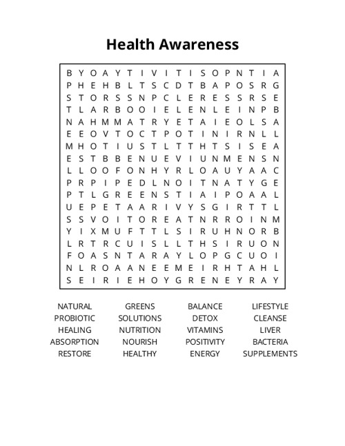 Health Awareness Word Search Puzzle