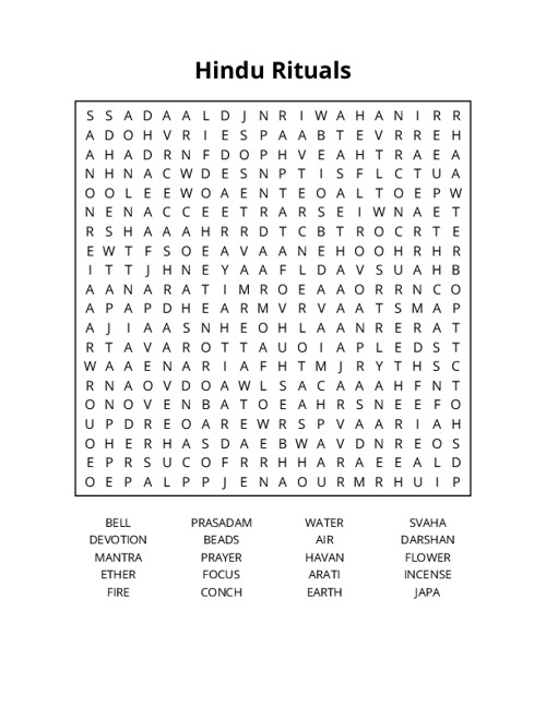 Hindu Rituals Word Search Puzzle