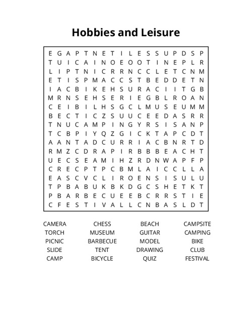 Hobbies and Leisure Crossword Puzzle